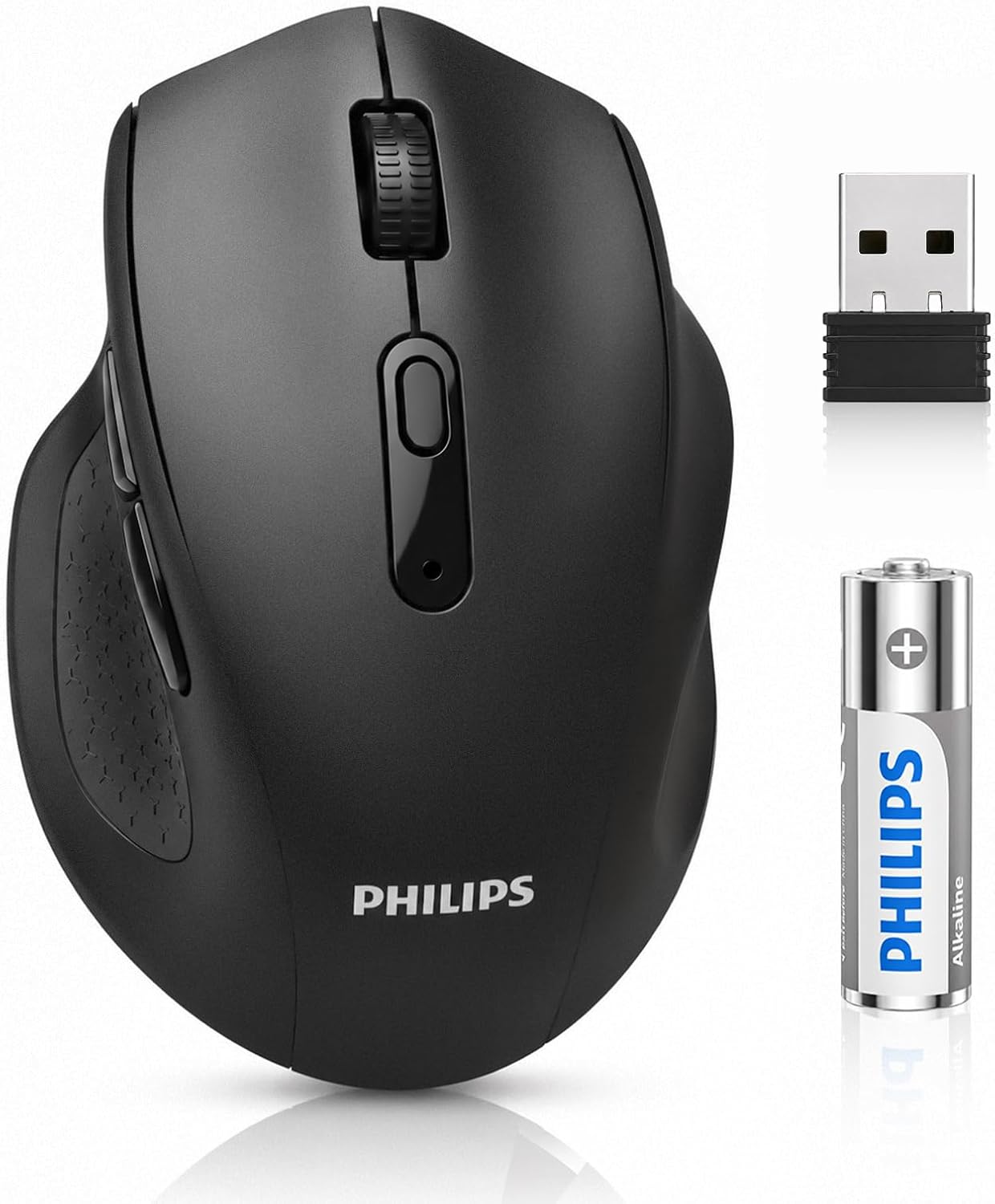 PHILIPS Mouse inalámbrico para laptop, 2.4 GHz y mouse de computadora Bluetooth para manos pequeñas a medianas, 5 niveles ajustables de 4000 DPI de alta precisión, 6 botones, mouse silencioso para PC